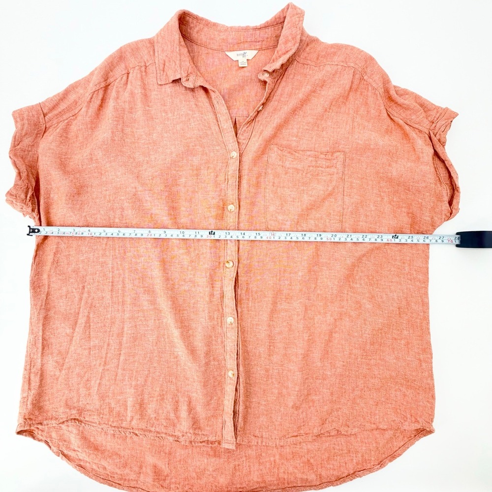 Terra & Sky Linen Blend Button Shirt 1X Coral Pink Short Sleeve Plus Size Blouse - Picture 7 of 8